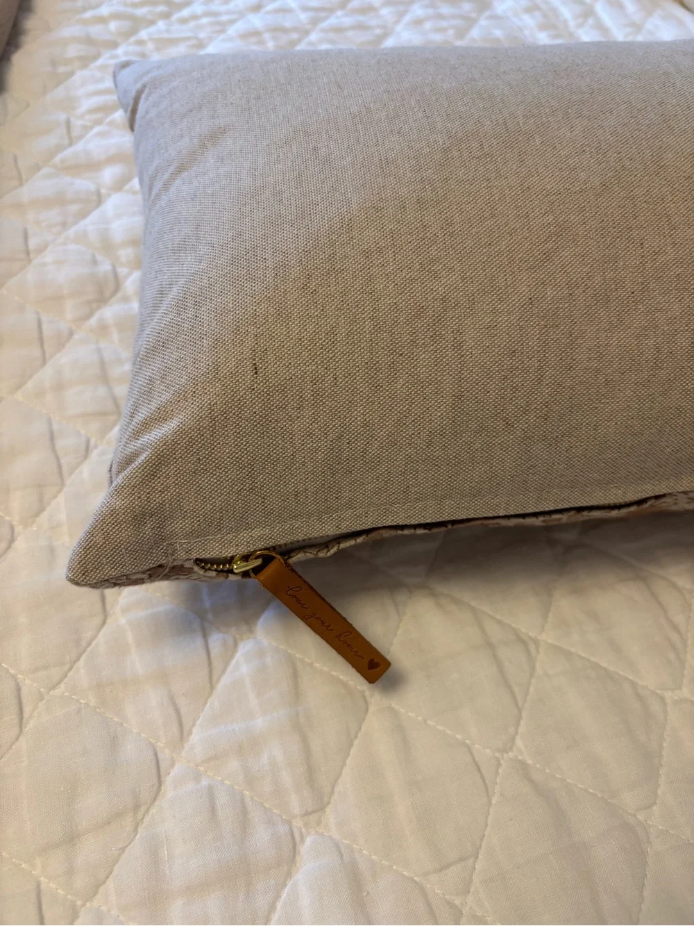 Neutral White Quilted Bedding Set with Brown Floral Accent Pillows